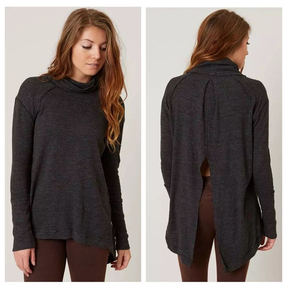 We the Free Split Back Turtleneck Top in Dark Gray - Size S